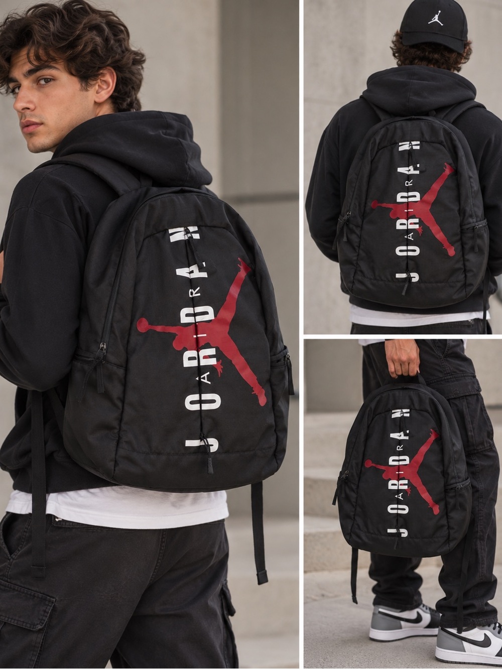 Jordan Black Backpack with Red Jumpman Logo